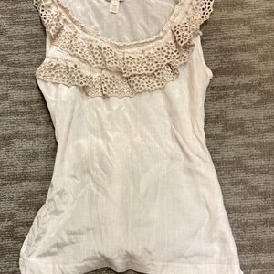 J. Crew Cream color Eyelit Lace Trim Women's Top with Belted tie in Back size 0